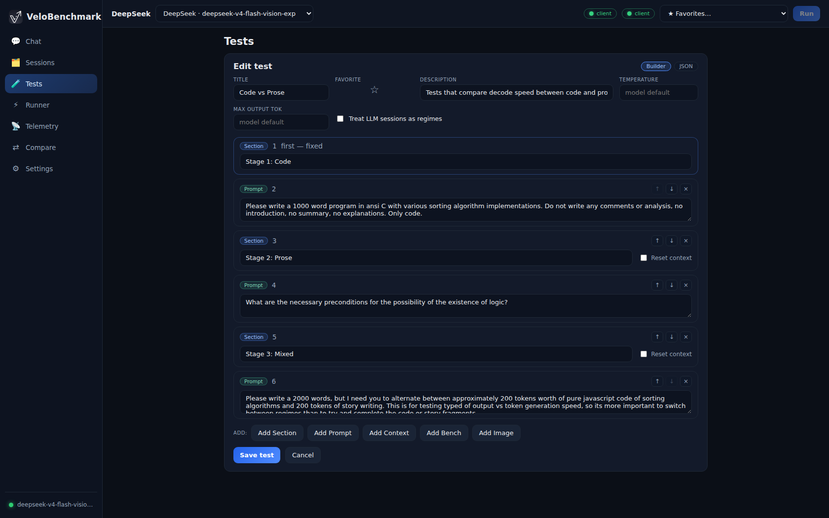 Test builder with step types